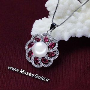 گردن آویز جواهر مروارید و یاقوت
