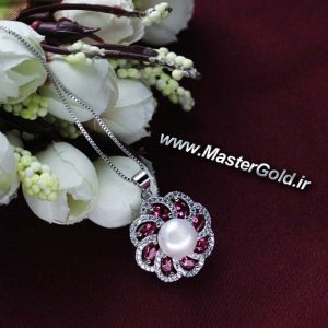 گردن آویز جواهر مروارید و یاقوت